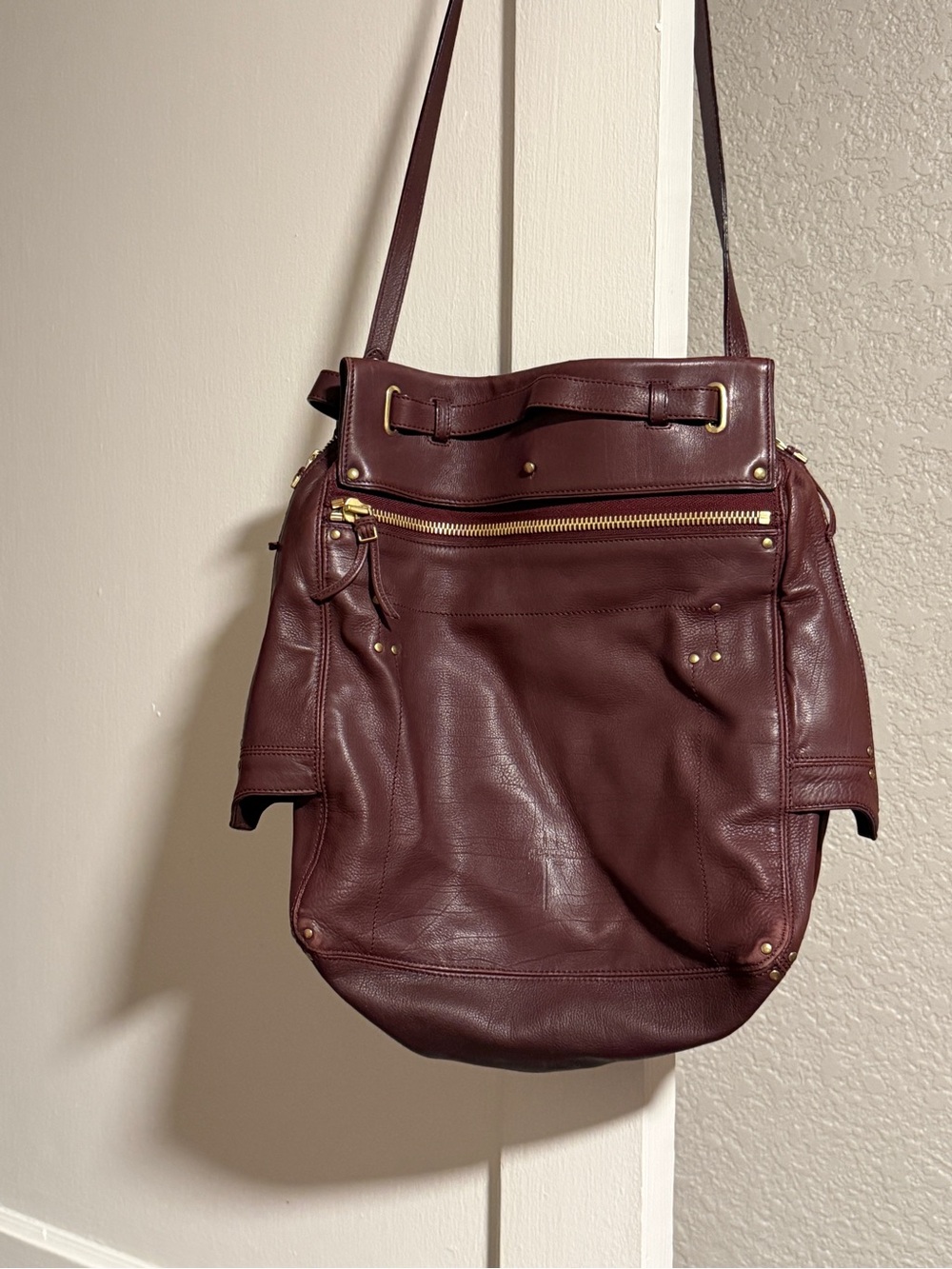Jerome Dreyfuss “Pedro” Burgundy Leather Crossbody Shoulder Bag - Picture 2 of 16